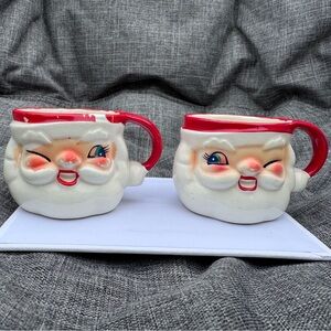 Vintage winking Santa mugs